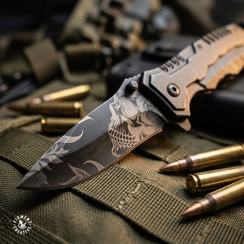 Personalized Black EDC Knife with belt cutter and glass breaker
