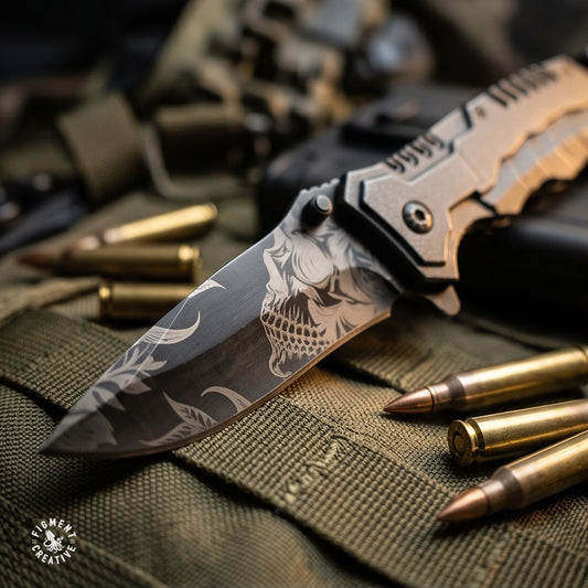 Personalized Black EDC Knife with belt cutter and glass breaker