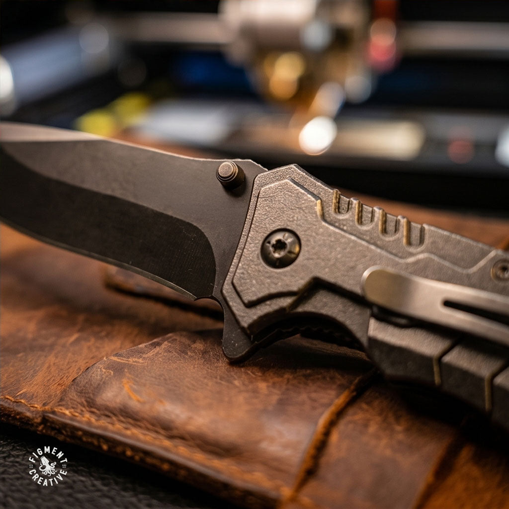 Personalized Black EDC Knife with belt cutter and glass breaker