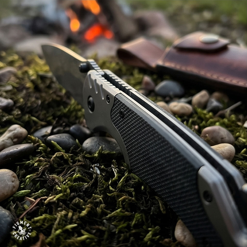 Personalized Grey EDC knife with belt cutter and glass breaker